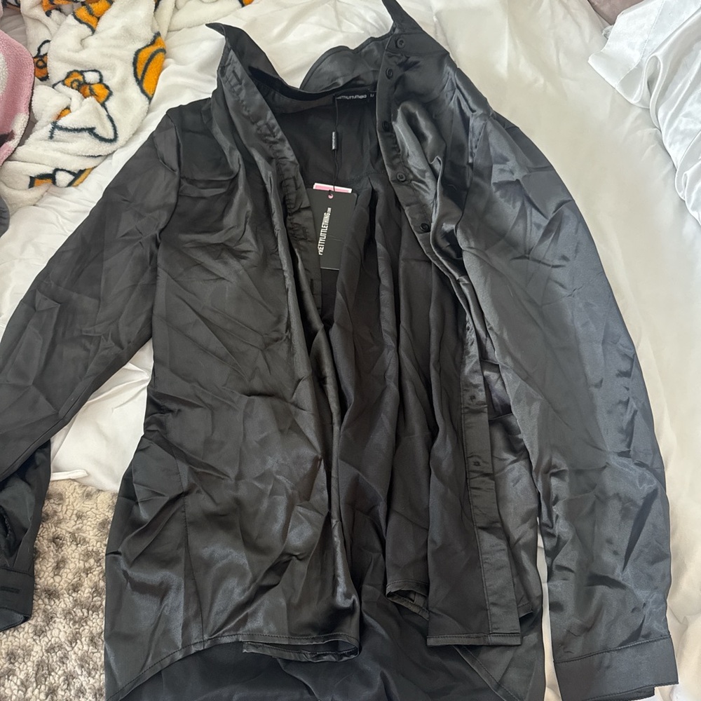 PrettyLittleThing Charcoal Sheer Blouse